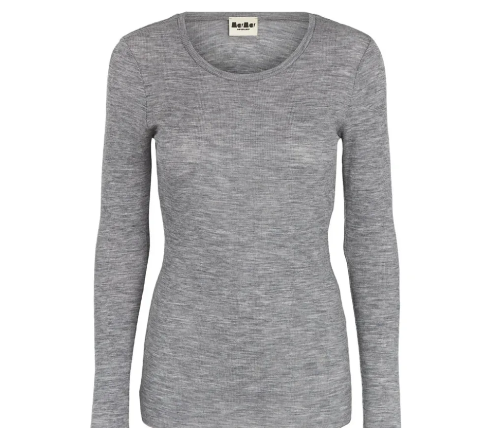 MarMar Copenhagen Uld>Tamra W, Uld Rib Bluse Grey Melange